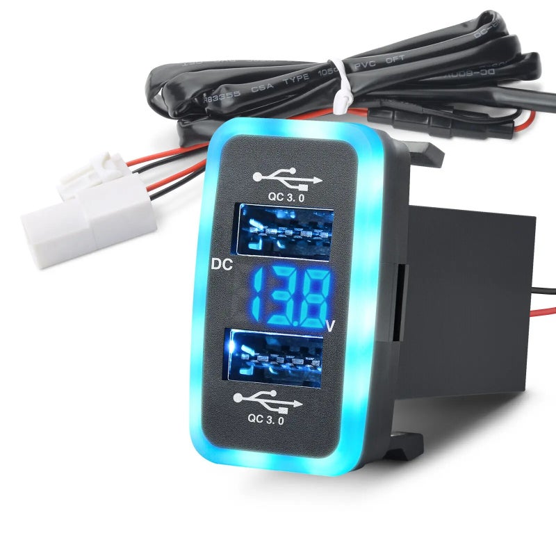 Bluejw Dual USB Car Charger QC 3.0 Voltmeter for Toyota - Blue LED - Compact 1.6x0.9\ Automobile Charger
" - Image 1
